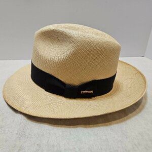 Stetson Straw Fedora – Size 6 7/8 – Natural Straw w/ Black Band